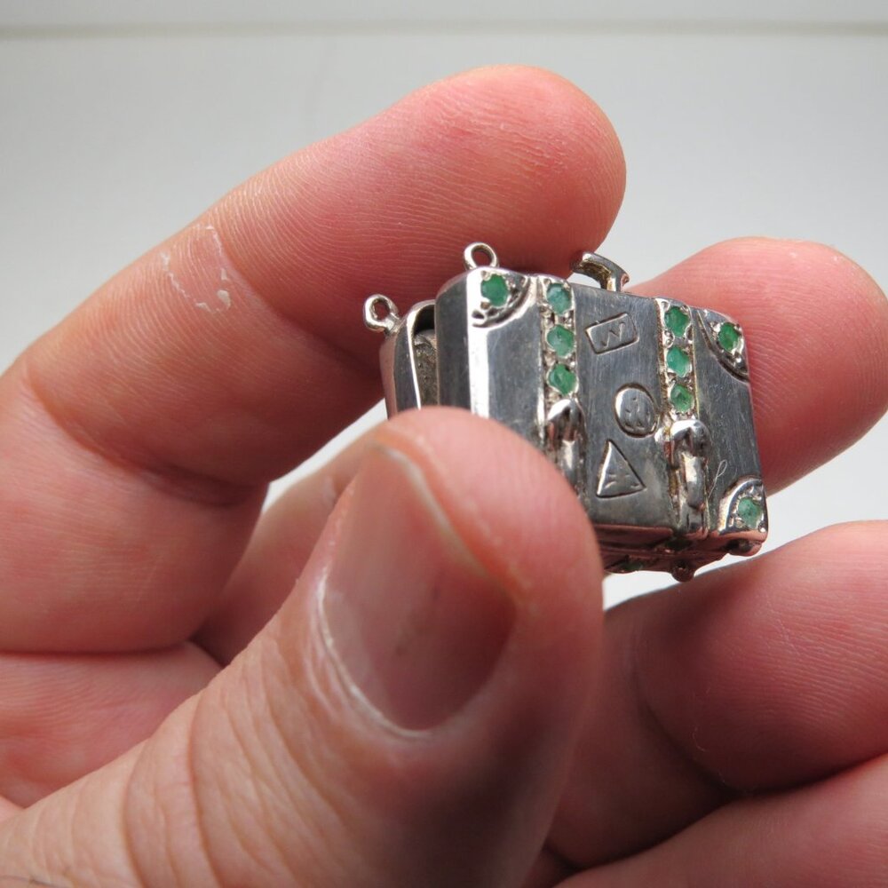 *925 Silver Antique Suitcase Emerald - image 8